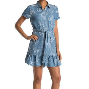 Velvet Heart Blue Floral Tencel Ruffle Mini Dress L